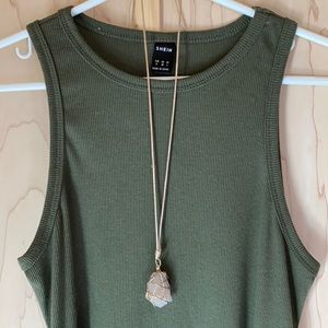 Necklace - Irregular Wire Wrapped Crystal Pendant